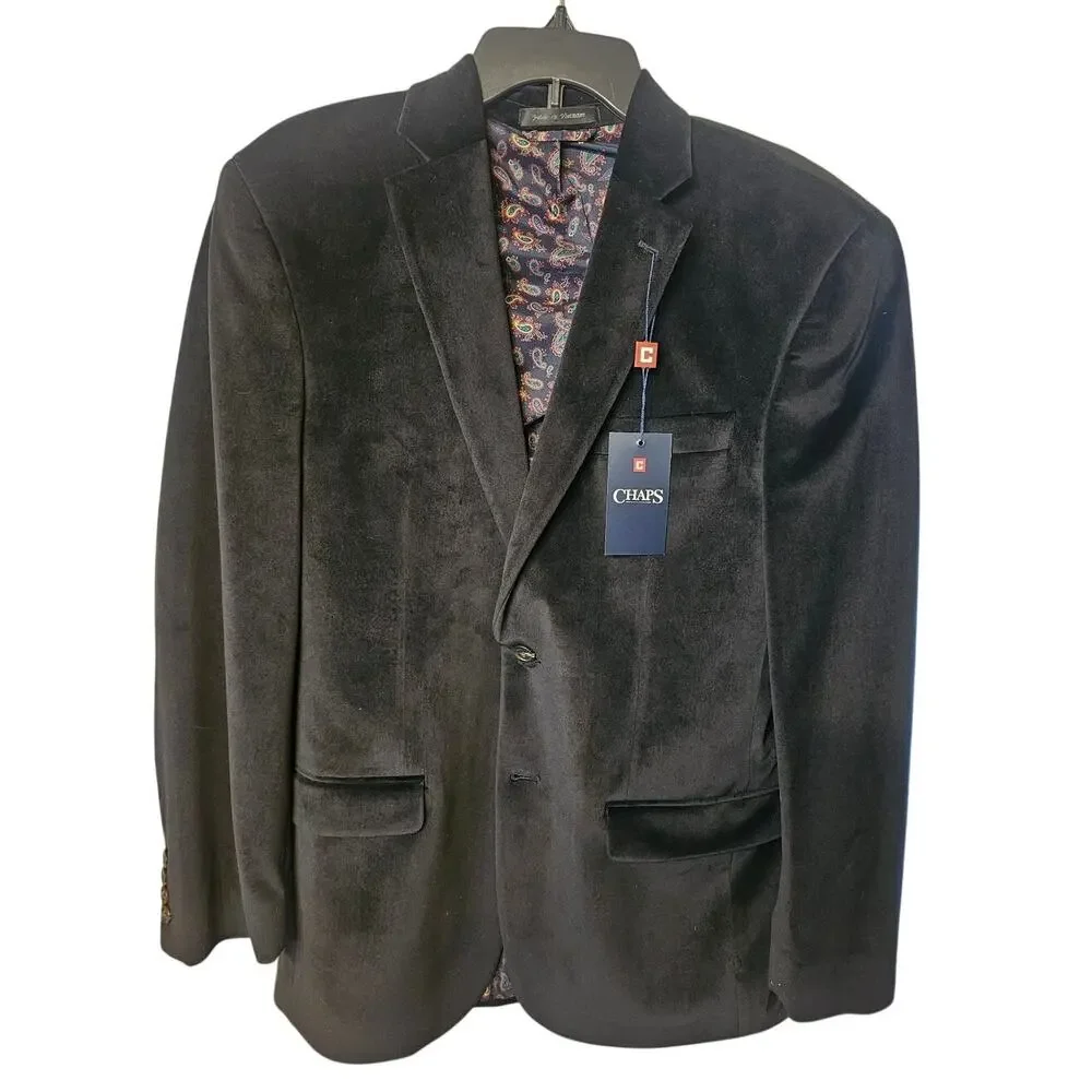 Chaps Black Velvet Sport Blazer Jacket Paisley Lining NWT, 38R